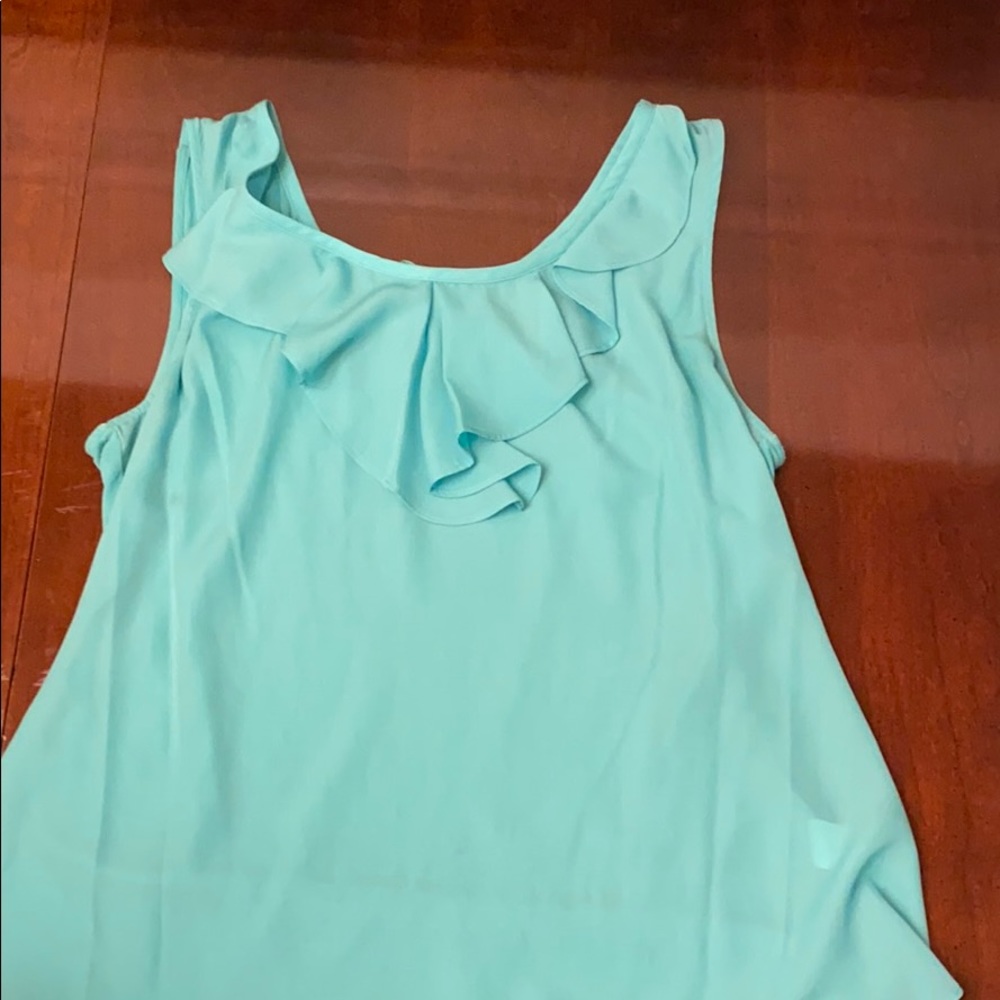 Teal ruffled neck tank top
